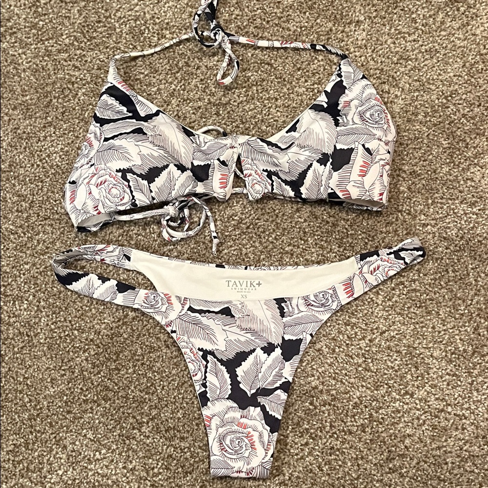 Tavik Black and White Leaf Print Bikini